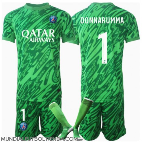 Camiseta Paris Saint-Germain Gianluigi Donnarumma #1 Portero Primera Equipación Replica 2024-25 para niños mangas cortas (+ Pantalones cortos)